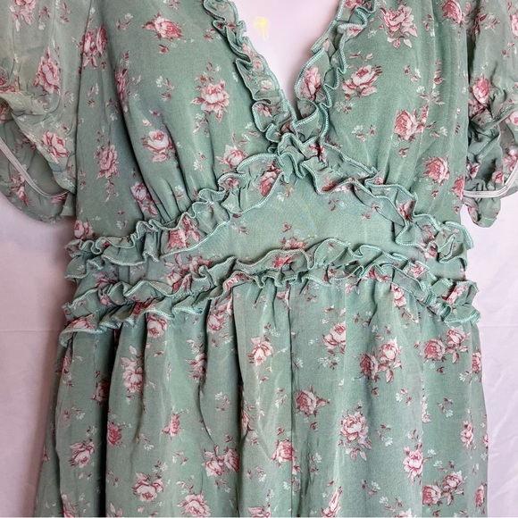 Trixxi Mint Green Floral Romper XL NWT Ruffle Babydoll Cottagecore Fairycore - Picture 6 of 13